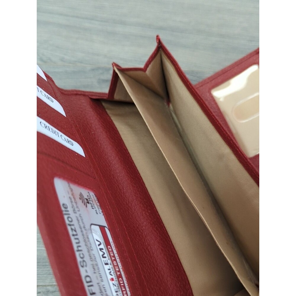 Oak Leathers Women's Red Leather Trifold Wallet RFID Blocking - Picture 4 of 5
